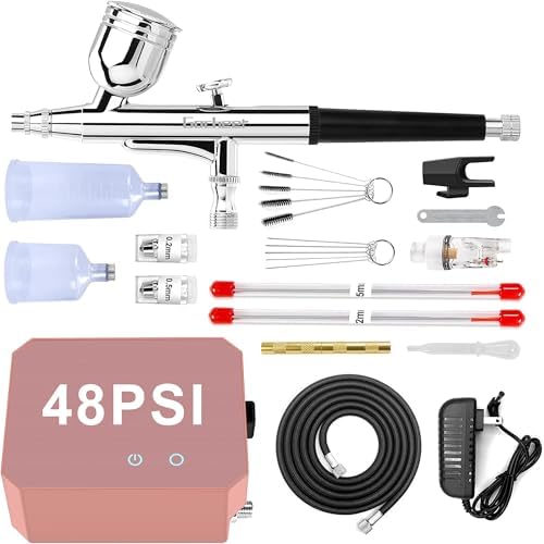 Gocheer Airbrush Kit with Air Compressor, 48 PSI(Black）